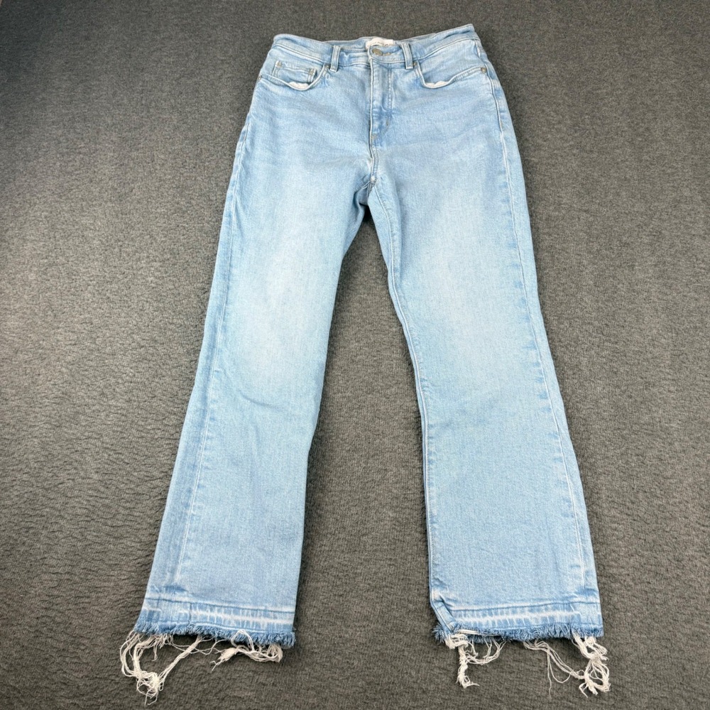 LOFT The Kick Crop Jeans Women's 2/26 Light Blue Raw Hem High Rise Denim